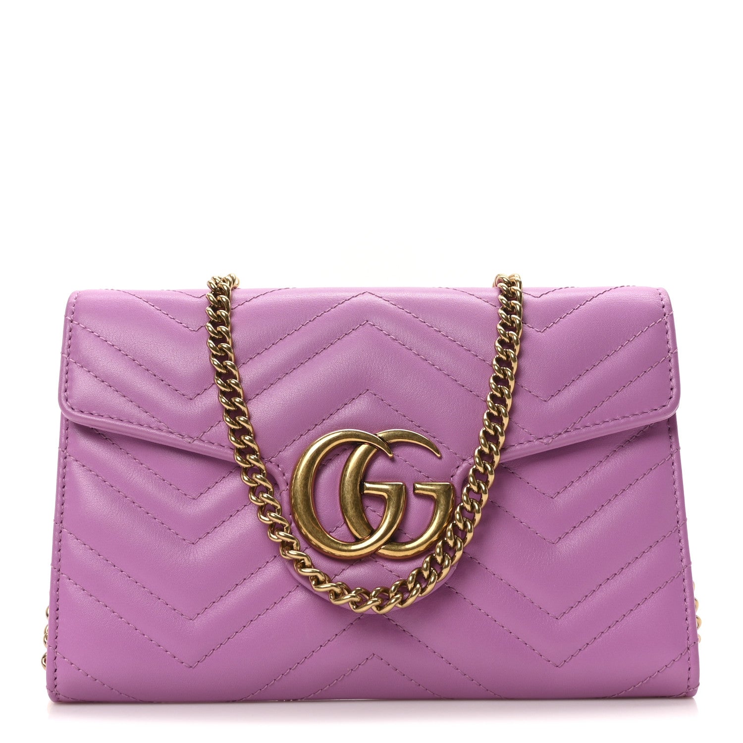 Calfskin Matelasse Mini GG Marmont Chain Wallet Candy Mousse