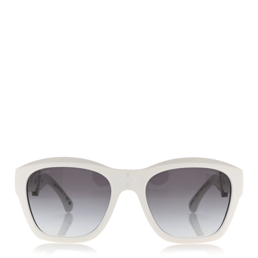 Acetate Metal Crystal Square Folding Sunglasses 6055-B White