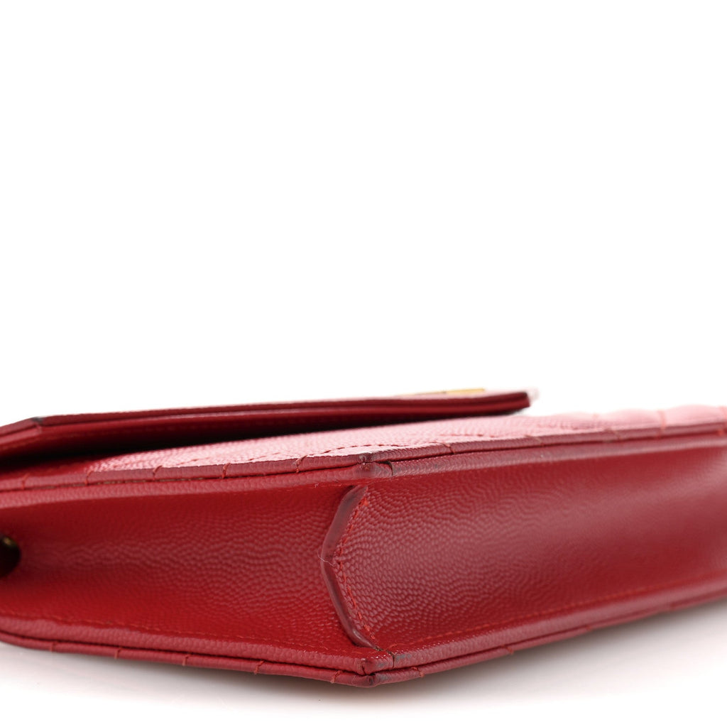 Grain De Poudre Matelasse Chevron Monogram Envelope Chain Wallet New Red