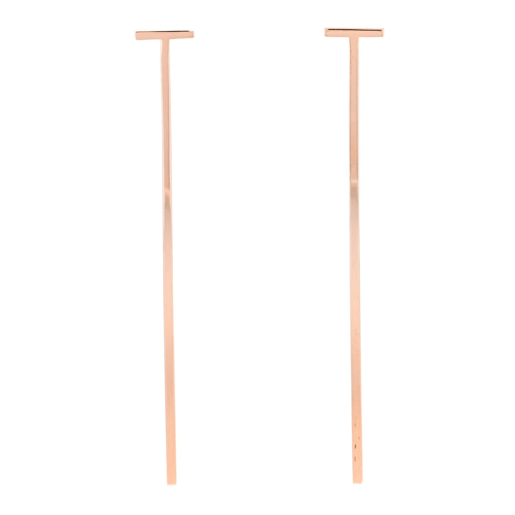 18K Rose Gold T Elongated Wire Bar Earrings