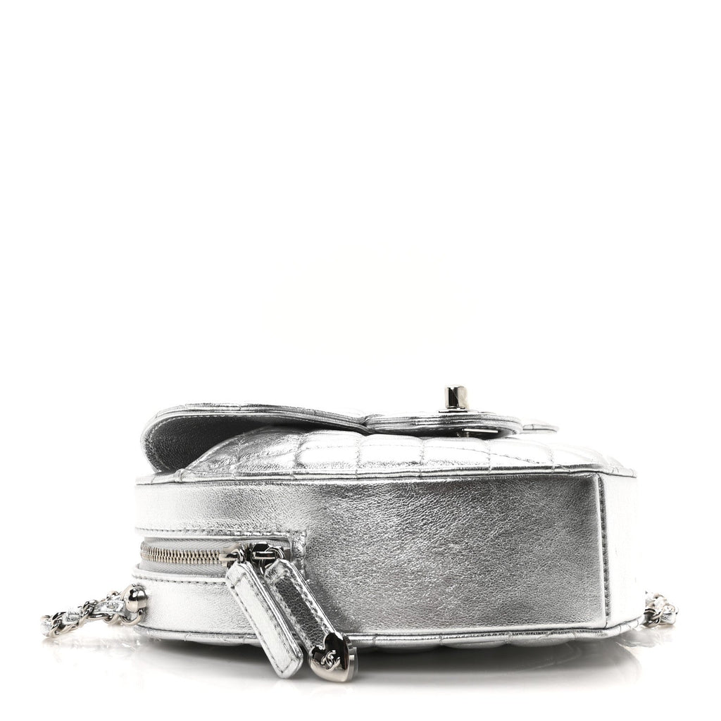 Metallic Lambskin Quilted CC In Love Heart Bag Silver