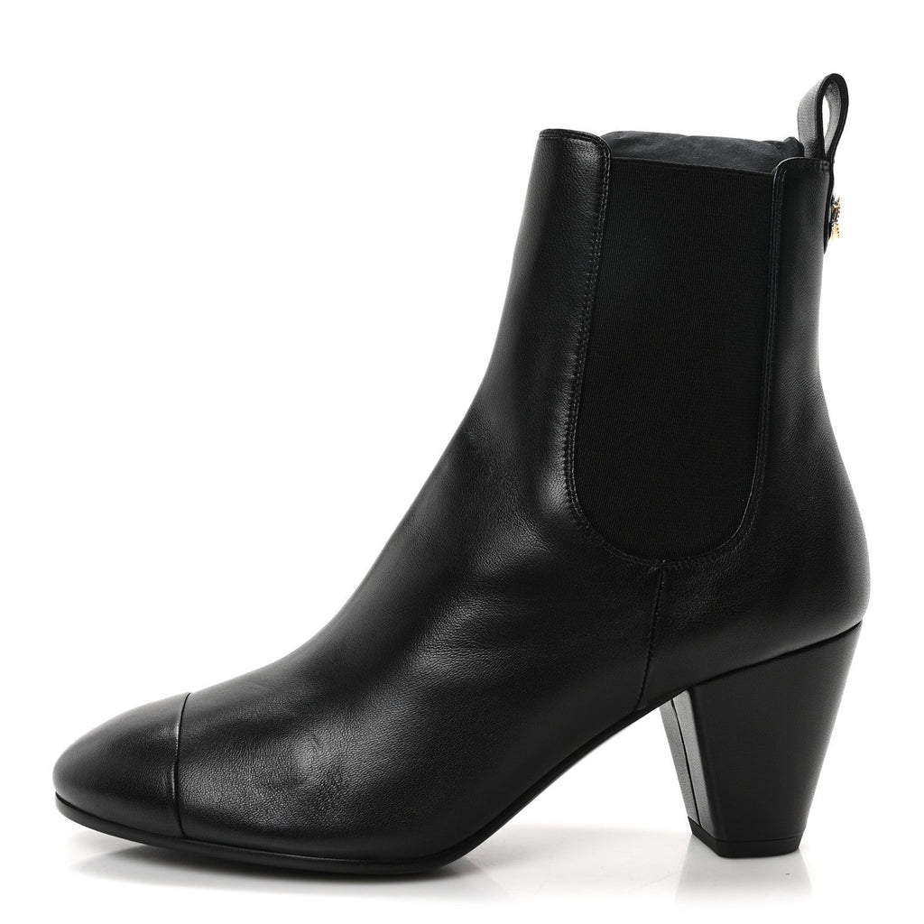 Lambskin Cap Toe CC Short Ankle Boots 40 Black