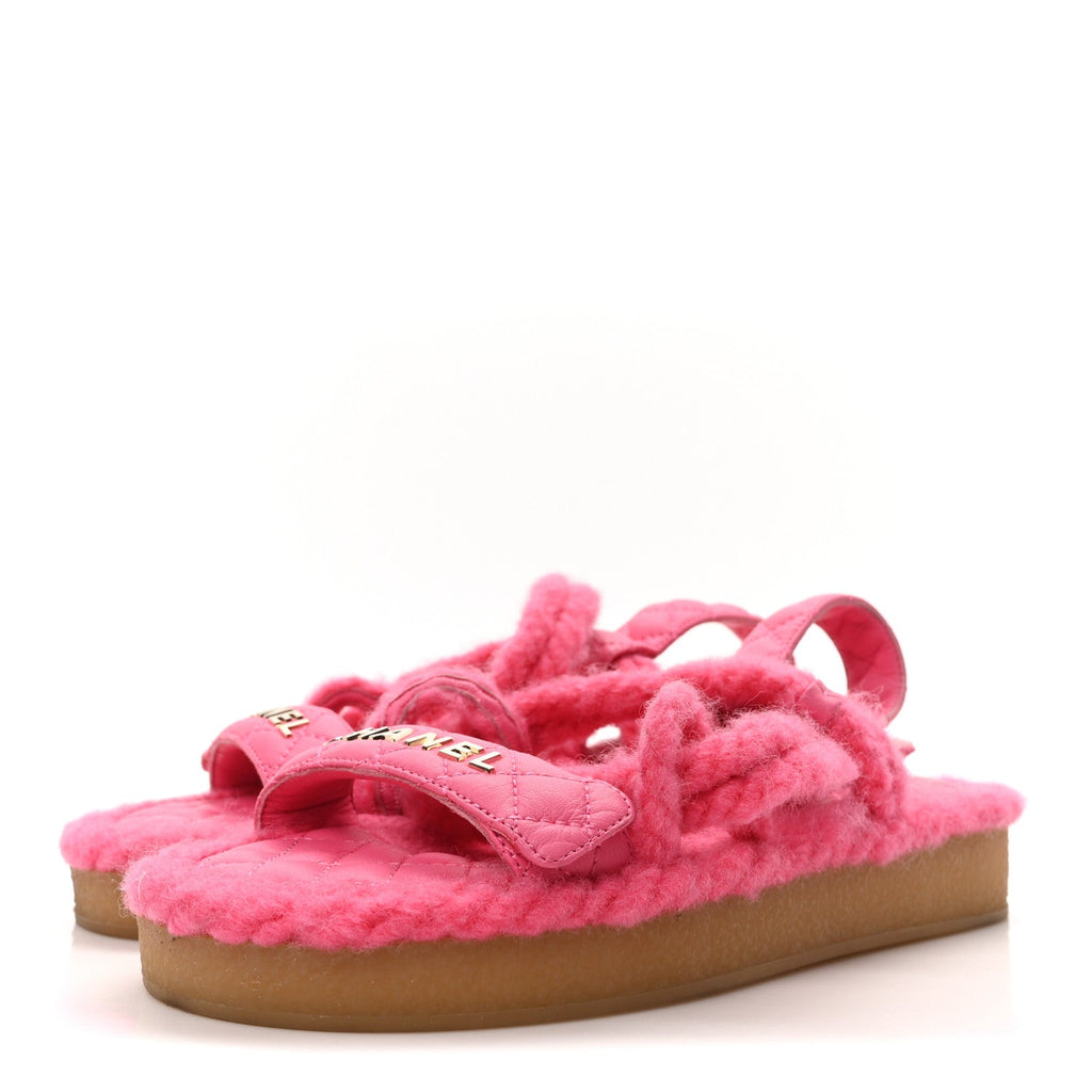 Cord Lambskin Quilted Logo Sandals 37 Pink