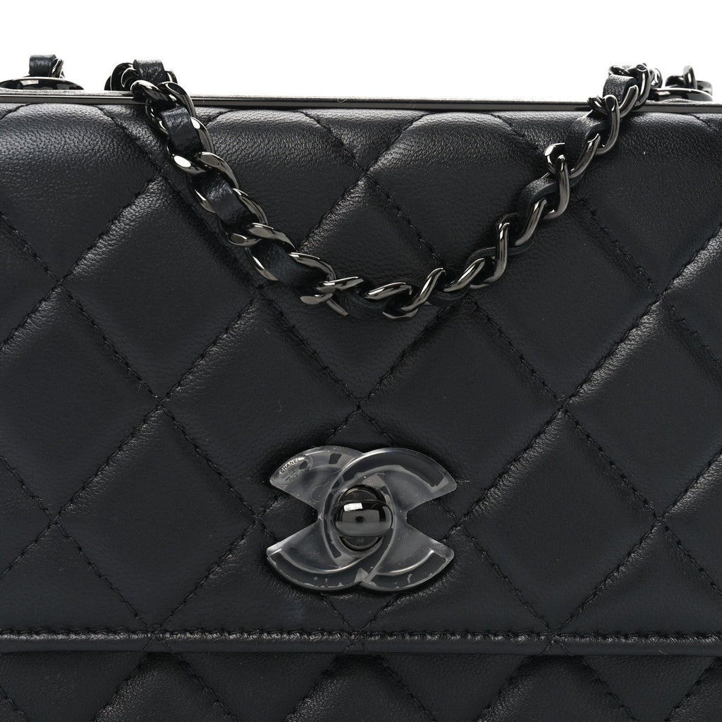 Lambskin Quilted Mini Trendy CC Wallet On Chain WOC So Black