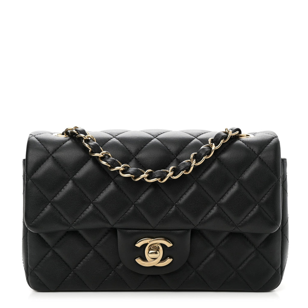 Lambskin Quilted Mini Rectangular Flap Black