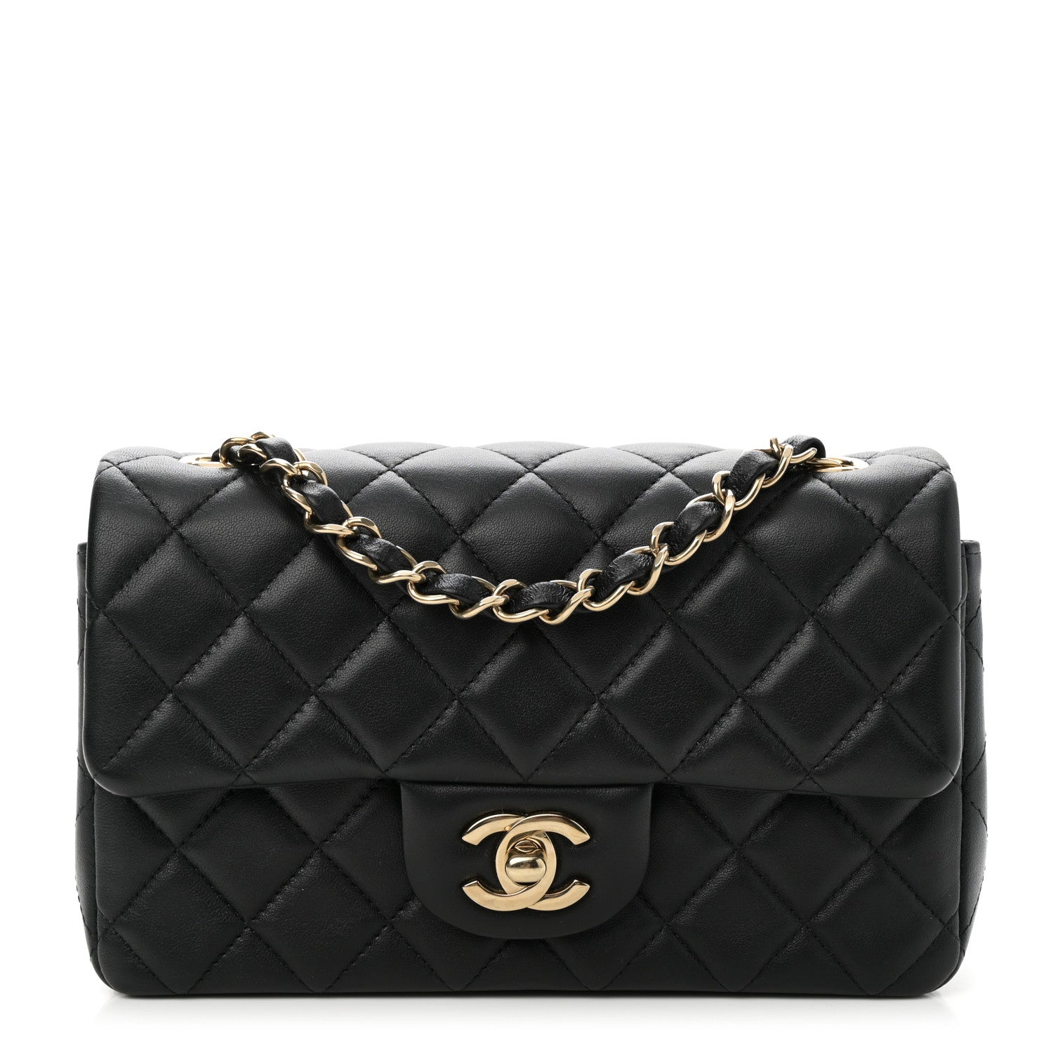 Lambskin Quilted Mini Rectangular Flap Black