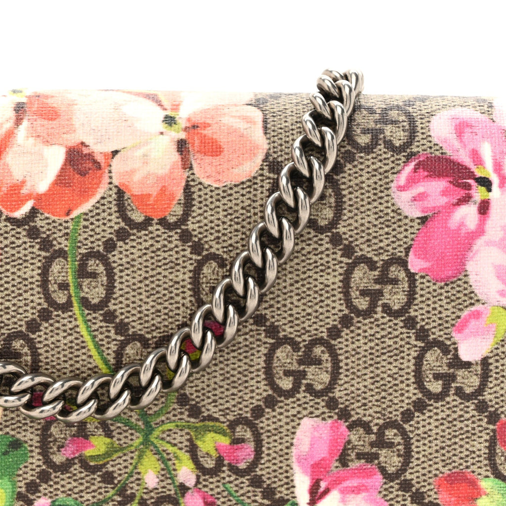 GG Supreme Monogram Blooms Chain Wallet Beige Multicolor Dry Rose