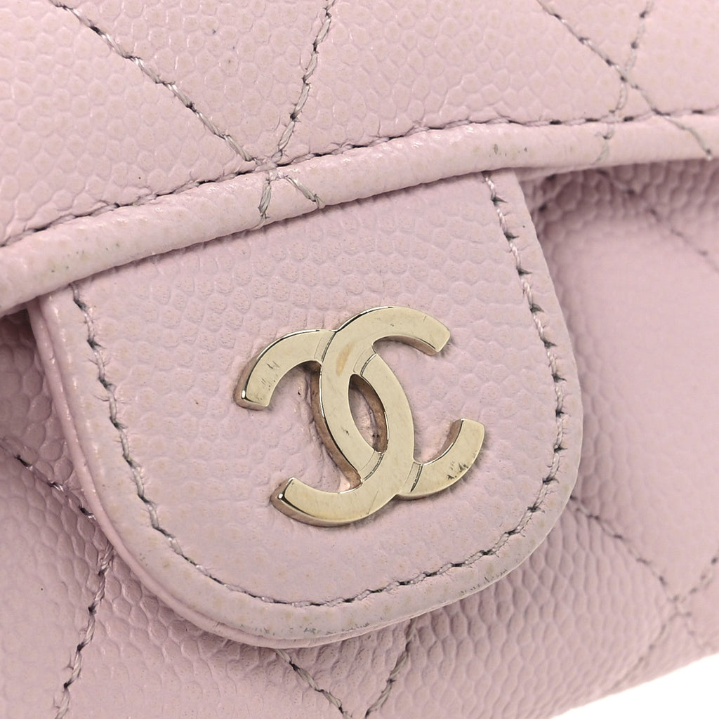 Caviar Quilted Flap Card Holder Wallet Light Pink