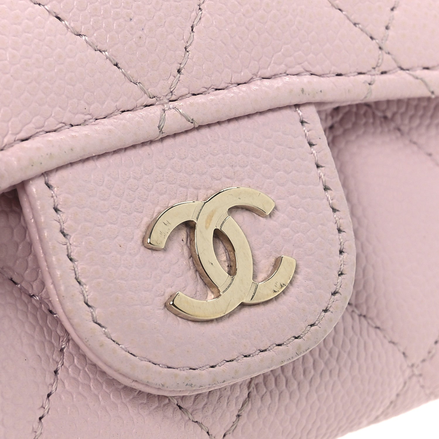 Caviar Quilted Flap Card Holder Wallet Light Pink