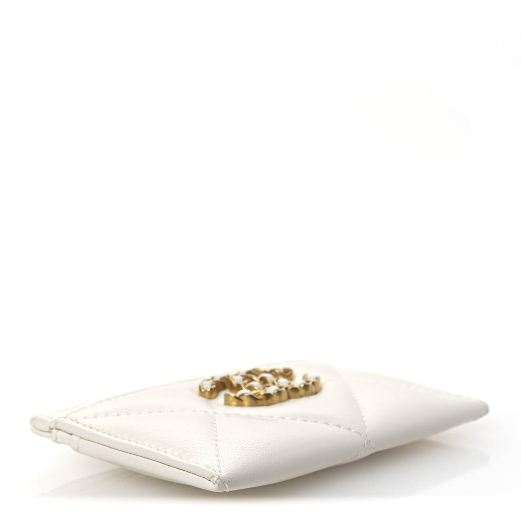 Lambskin Quilted Chanel 19 Card Holder White