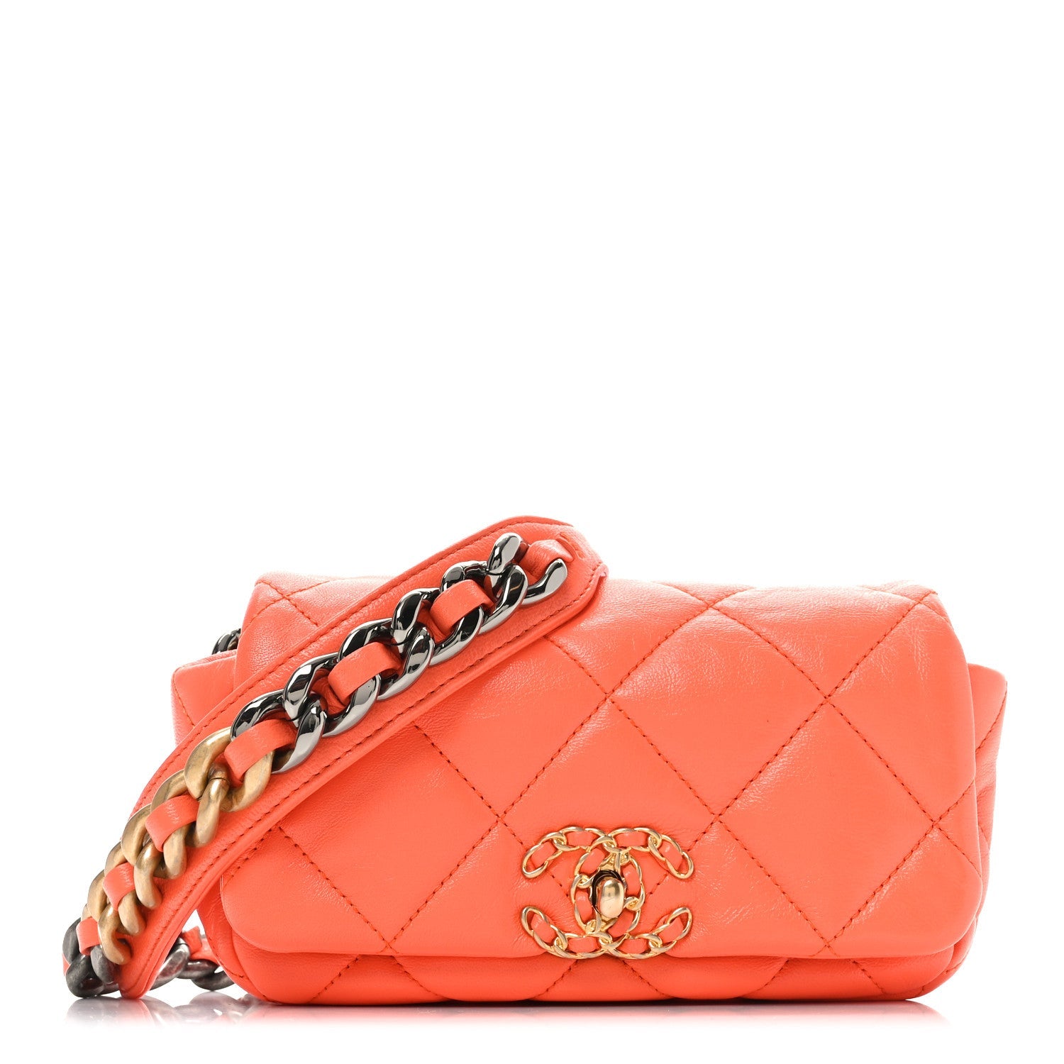 Goatskin Quilted Chanel 19 Waist Bag Orange