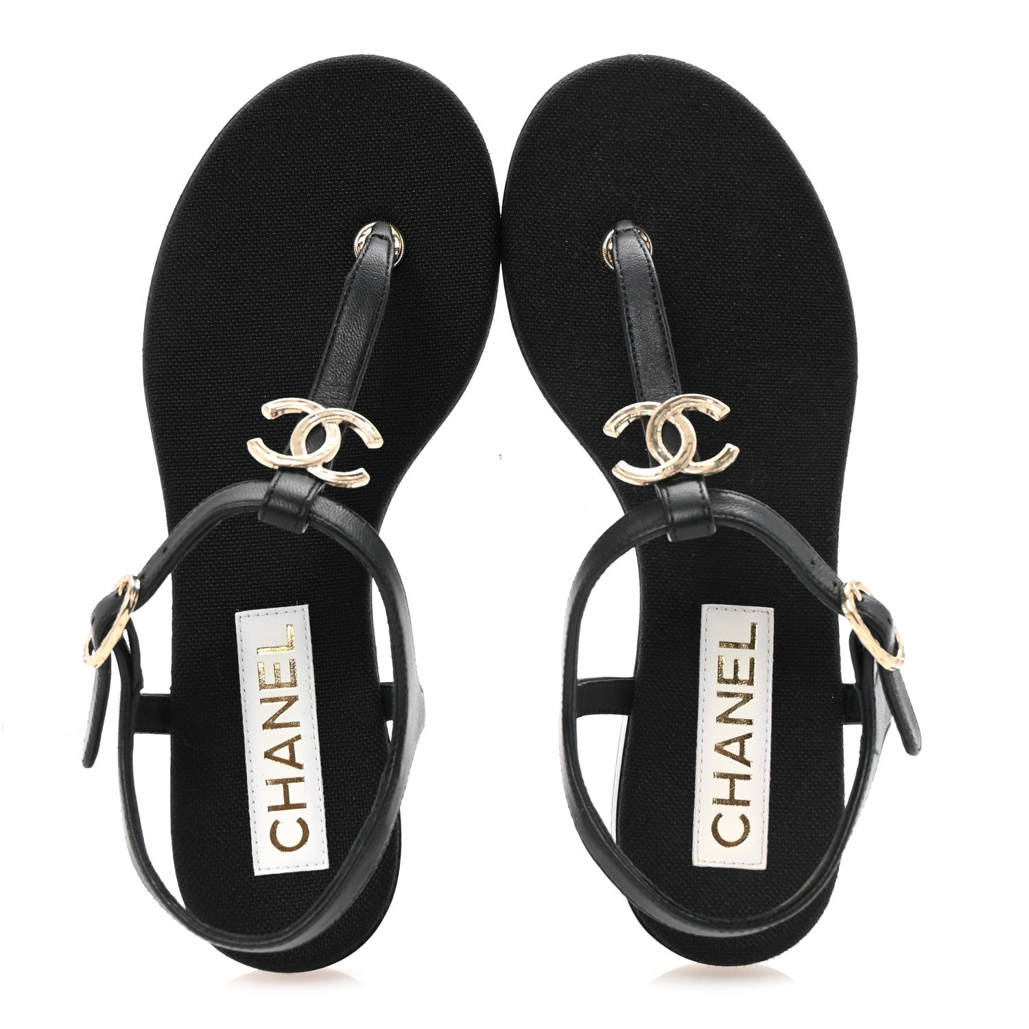 Lambskin CC Logo Thong Sandals 36 Black