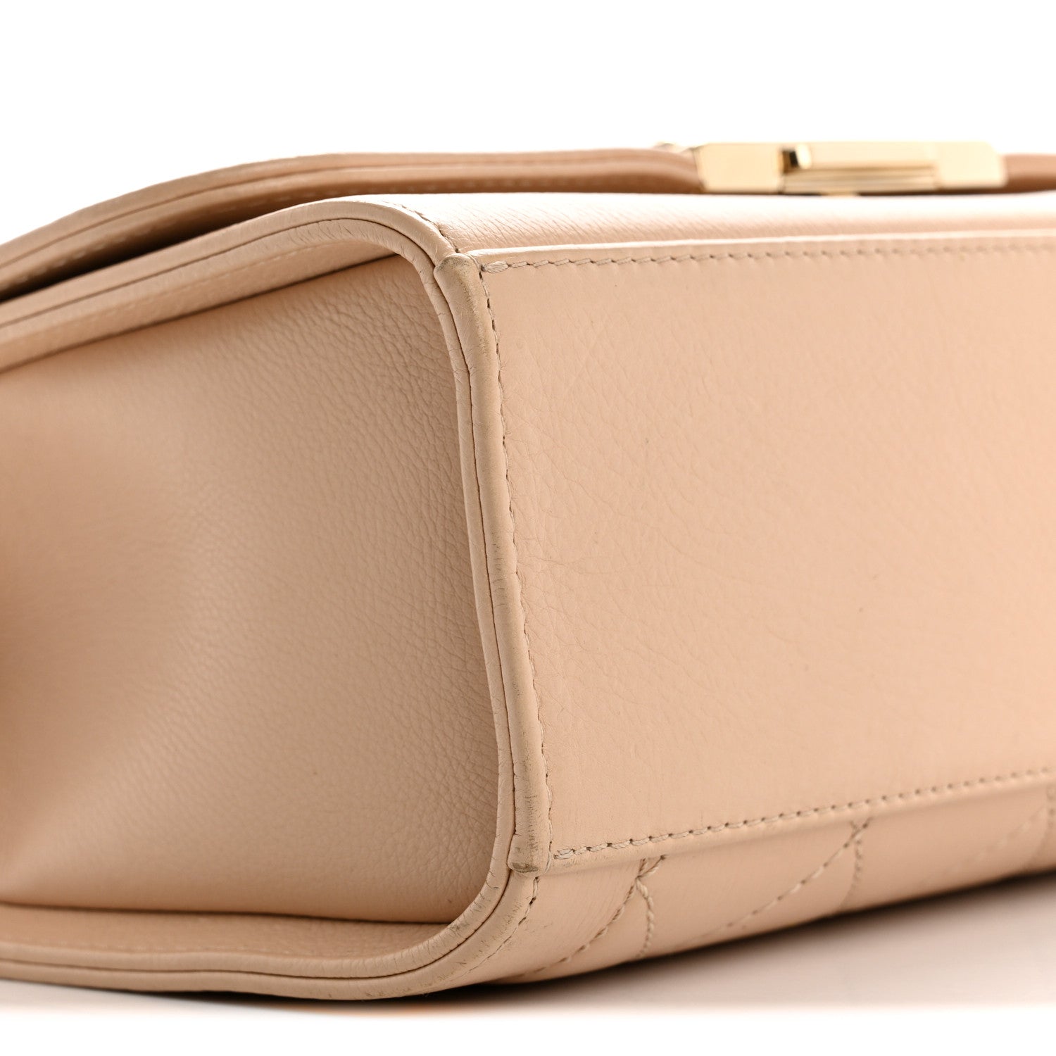 Grained Calfskin Quilted Medium Label Click Flap Bag Beige