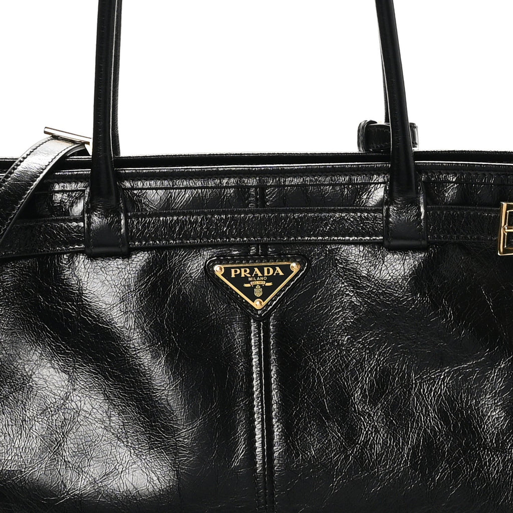 Glossy Calfskin Triangle Large Bonnie Shoulder Bag Black