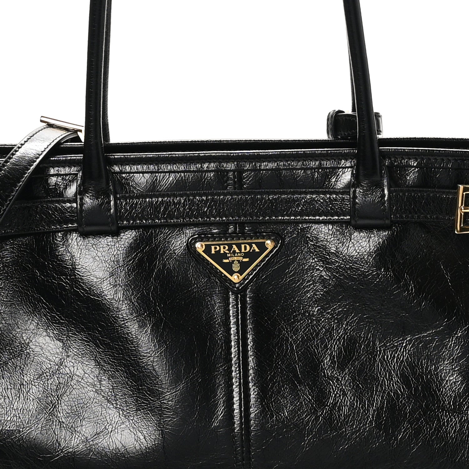 Glossy Calfskin Triangle Large Bonnie Shoulder Bag Black