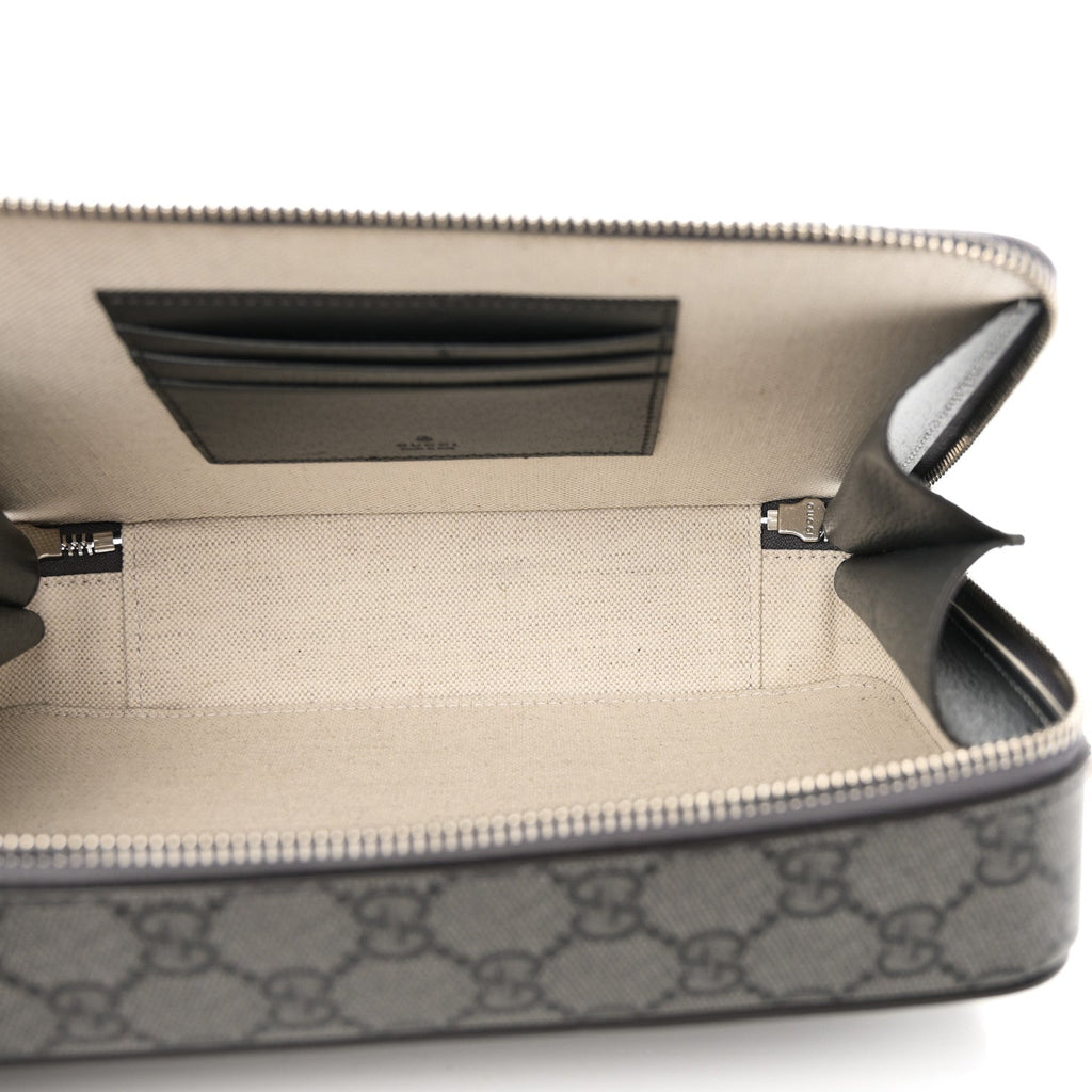 GG Supreme Monogram Textured Dollar Calfskin Small Ophidia Top Handle Shoulder Grey Black Graphite Grey