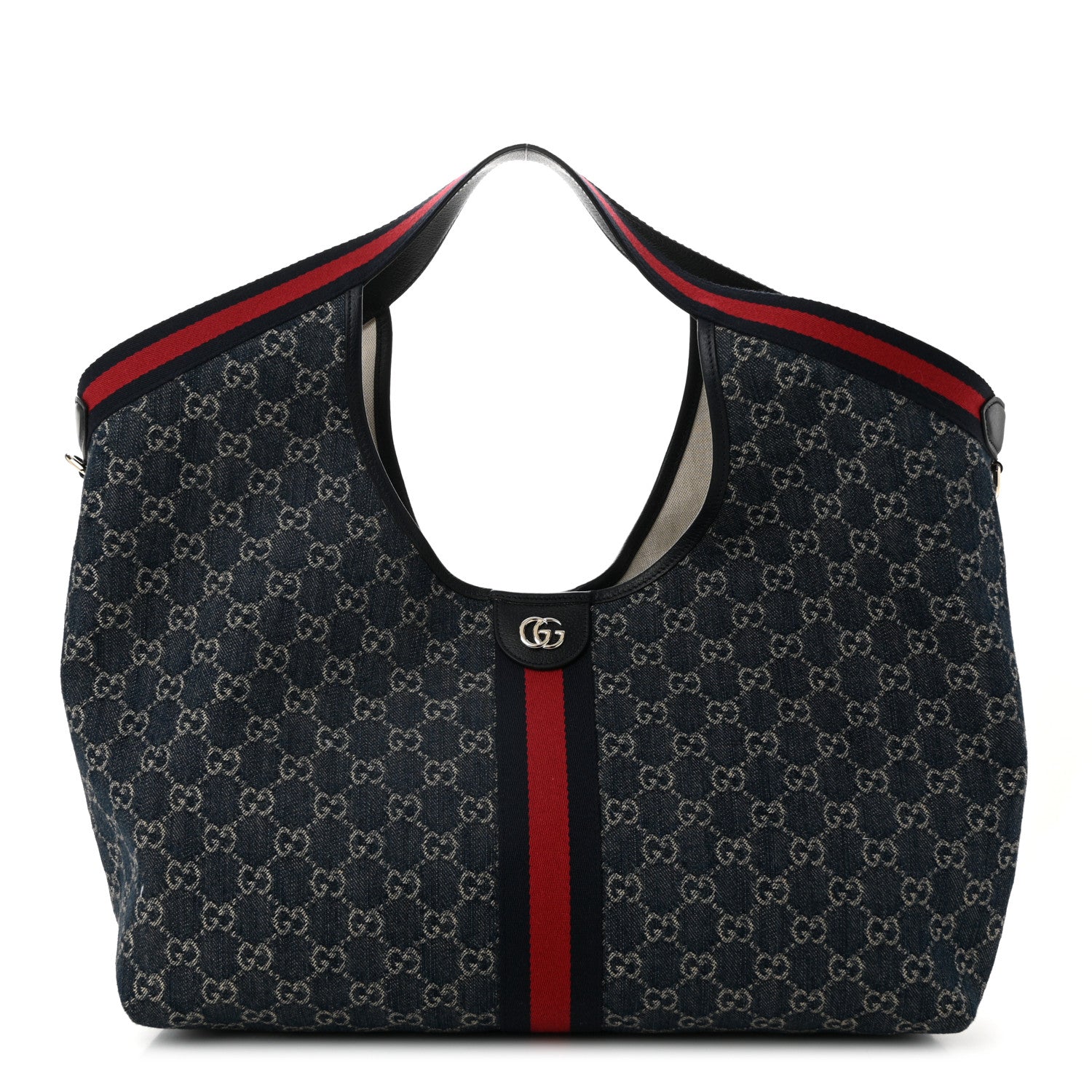 Denim GG Monogram Web Large Giglio Tote Blue