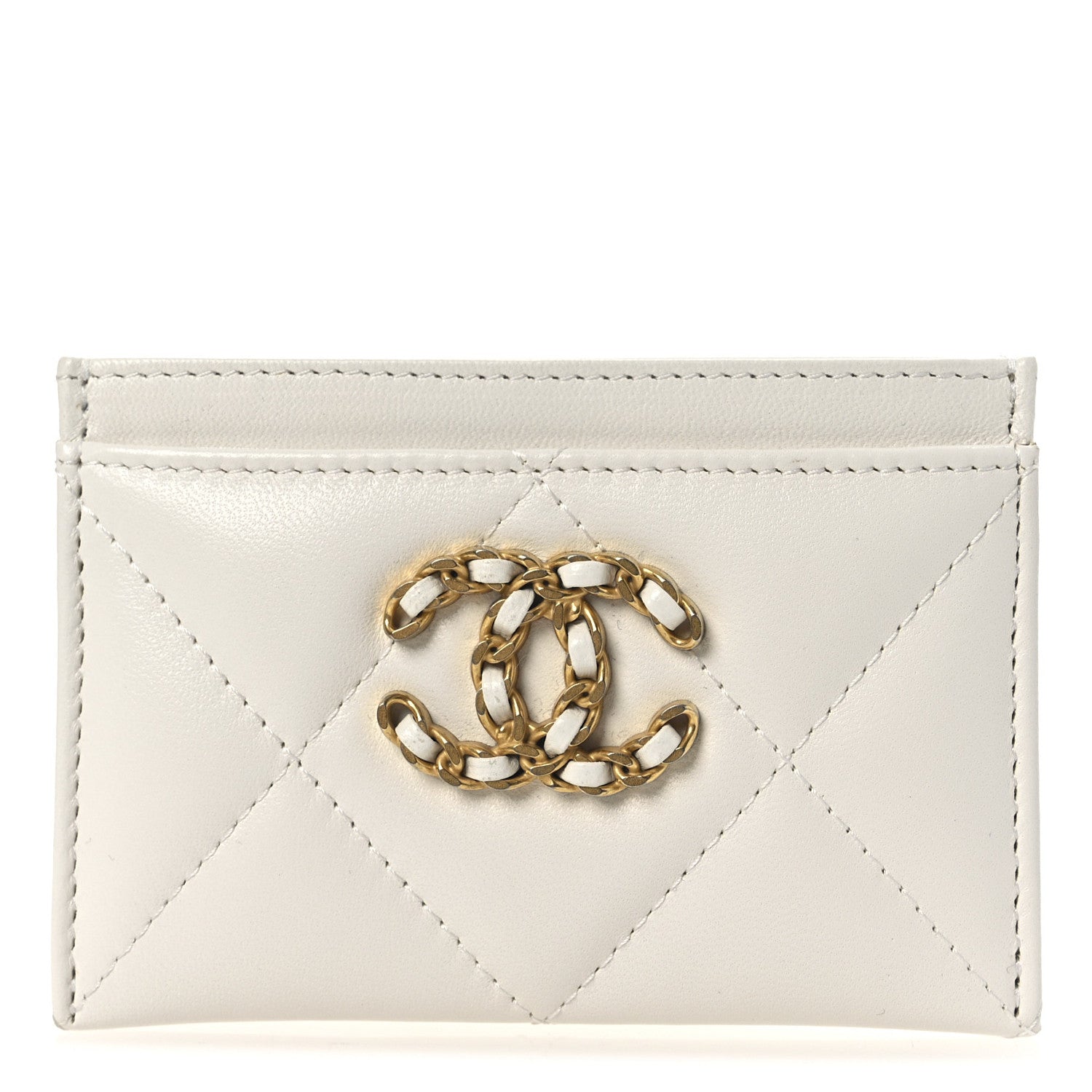 Lambskin Quilted Chanel 19 Card Holder White