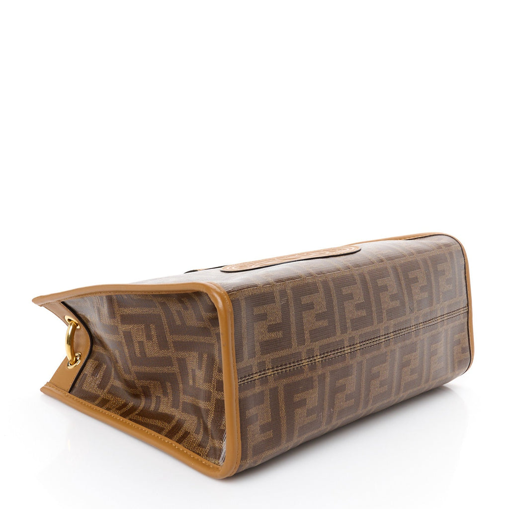 Glazed Fabric Vitello Century Plexiglass FF 1974 Stamp Patch Small Runaway Shopper Tote Mogano Panna Nocciola