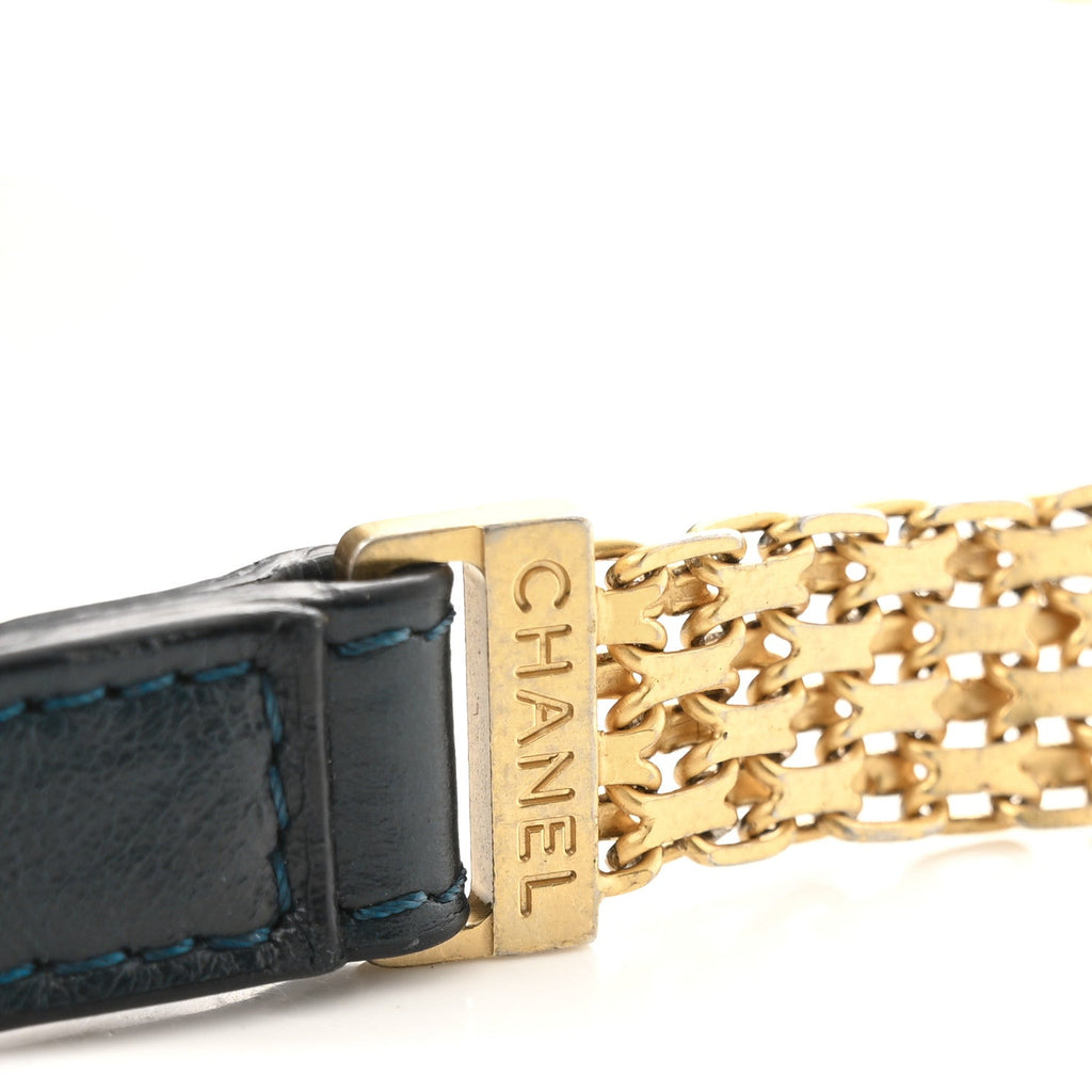 Calfskin Chevron Quilted Medal Flap Blue