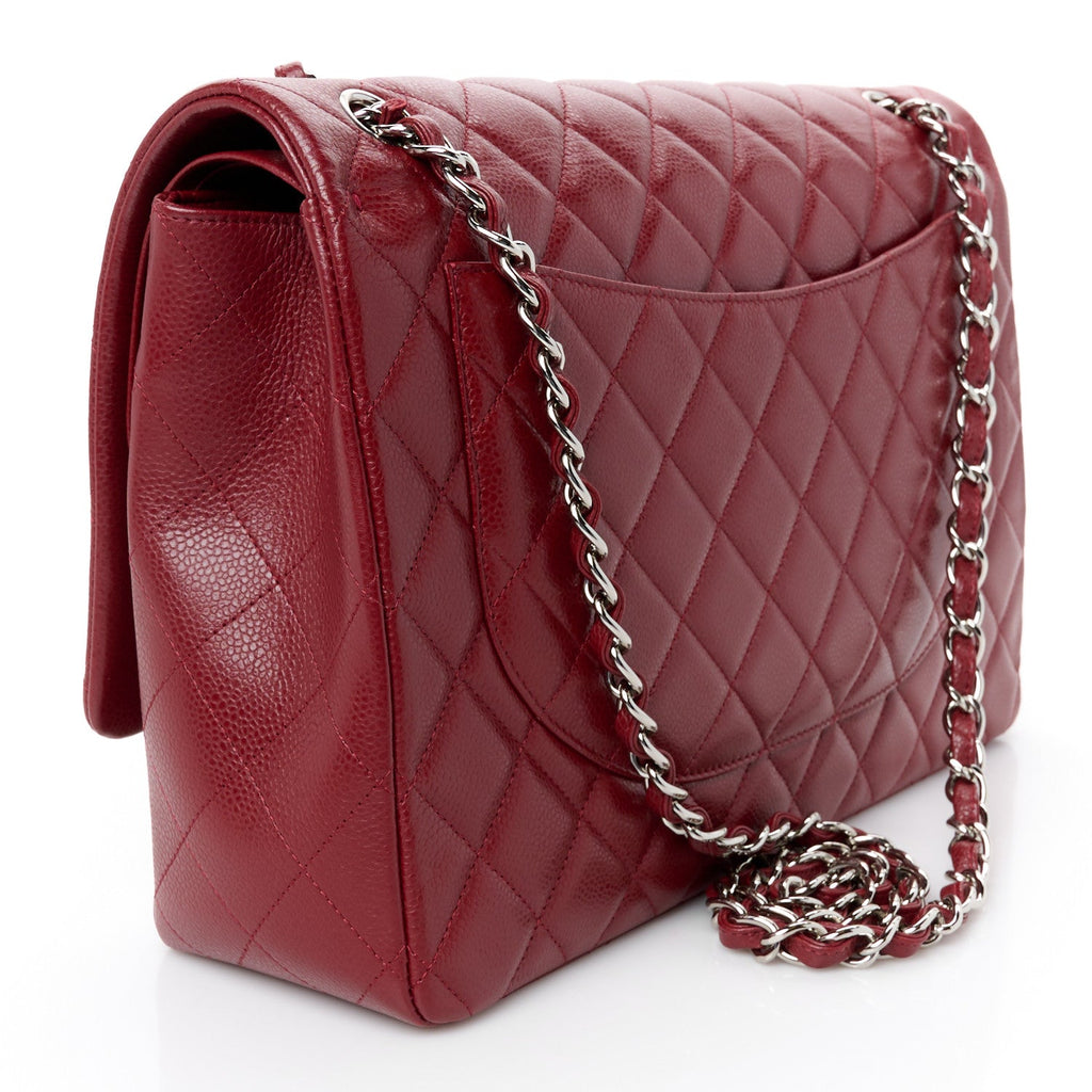 Caviar Quilted Maxi Double Flap Dark Red