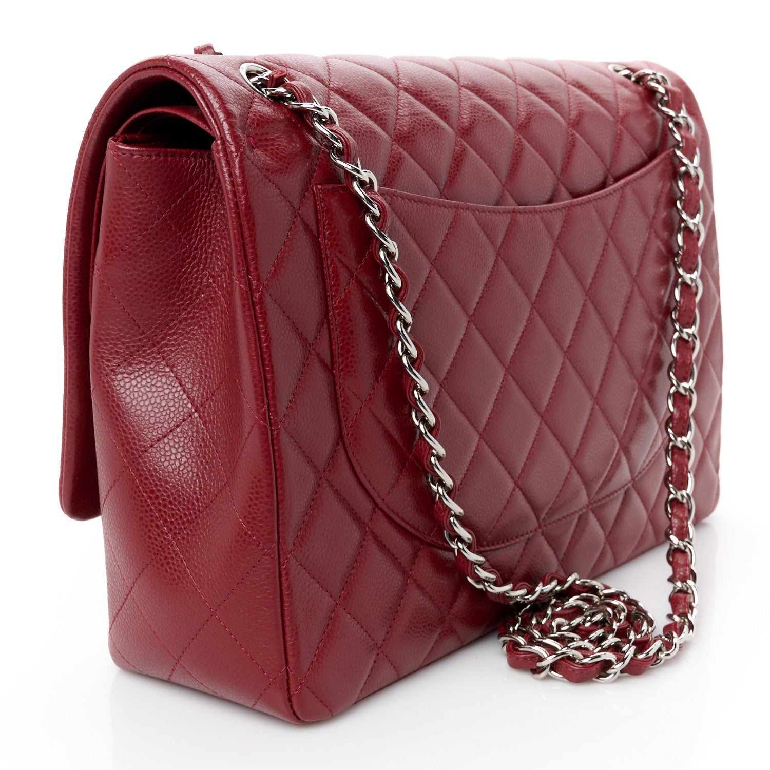Caviar Quilted Maxi Double Flap Dark Red
