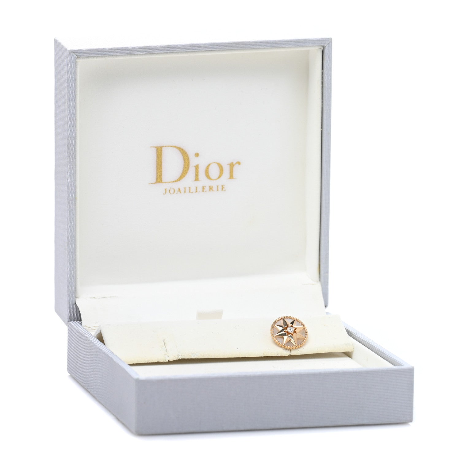 18K Yellow Gold Diamond Mother Of Pearl Medium Rose Des Vents Single Earring