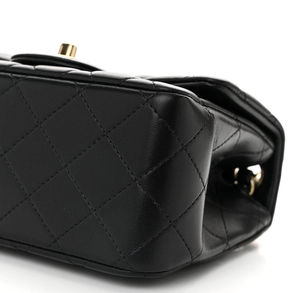 Lambskin Quilted Mini Square Flap Black