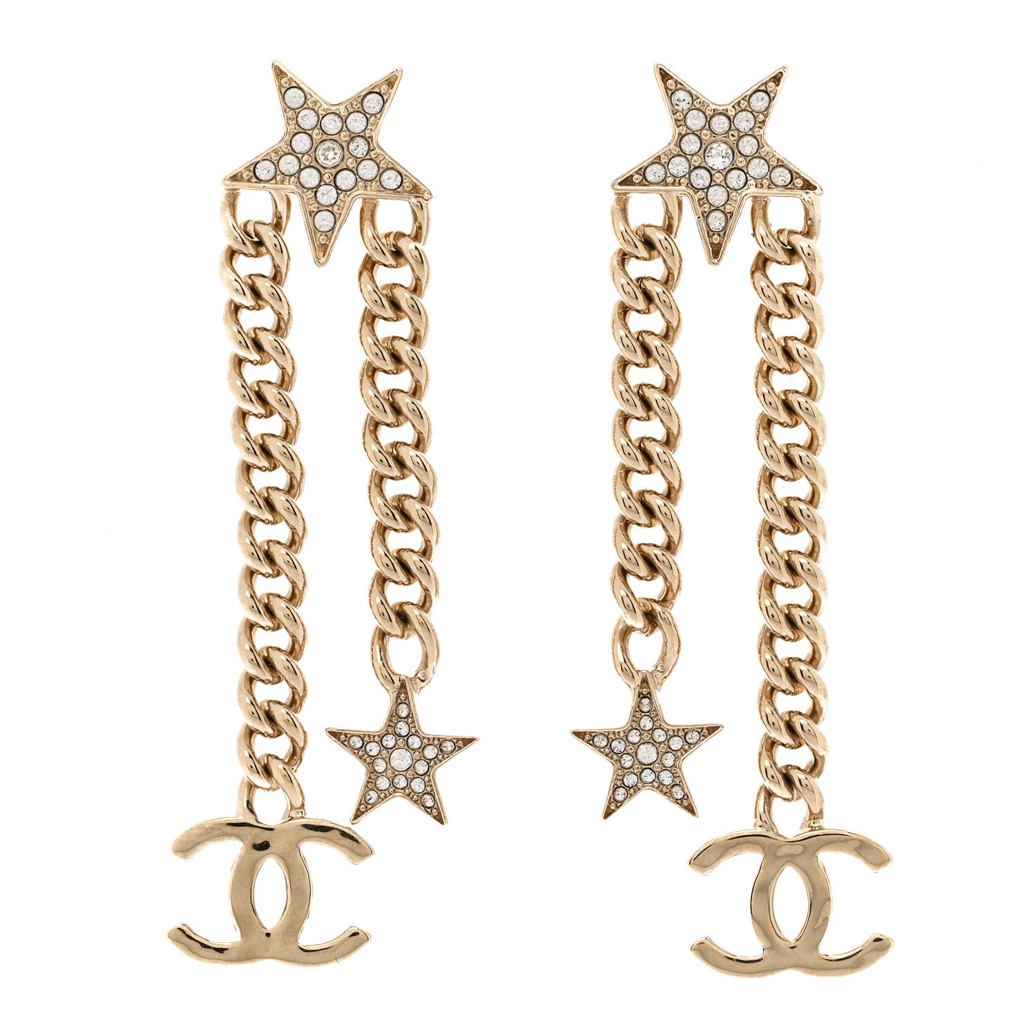 Crystal CC Star Chain Drop Earrings Gold