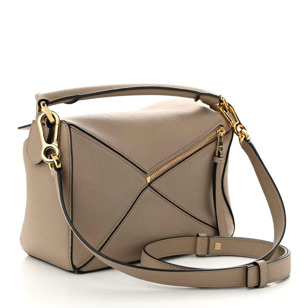 Grained Calfskin Small Puzzle Bag Sand