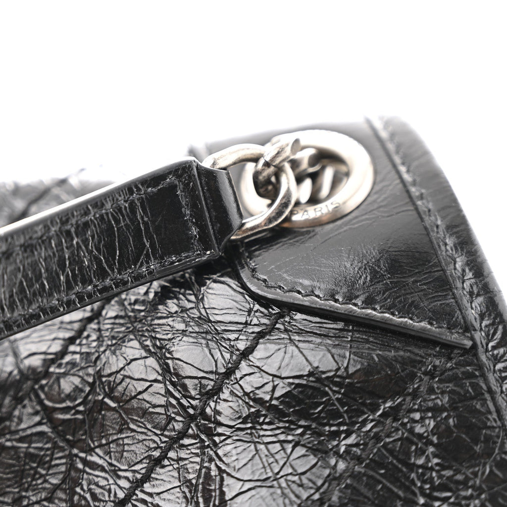 Crinkled Calfskin Matelasse Monogram Medium Niki Chain Satchel Black