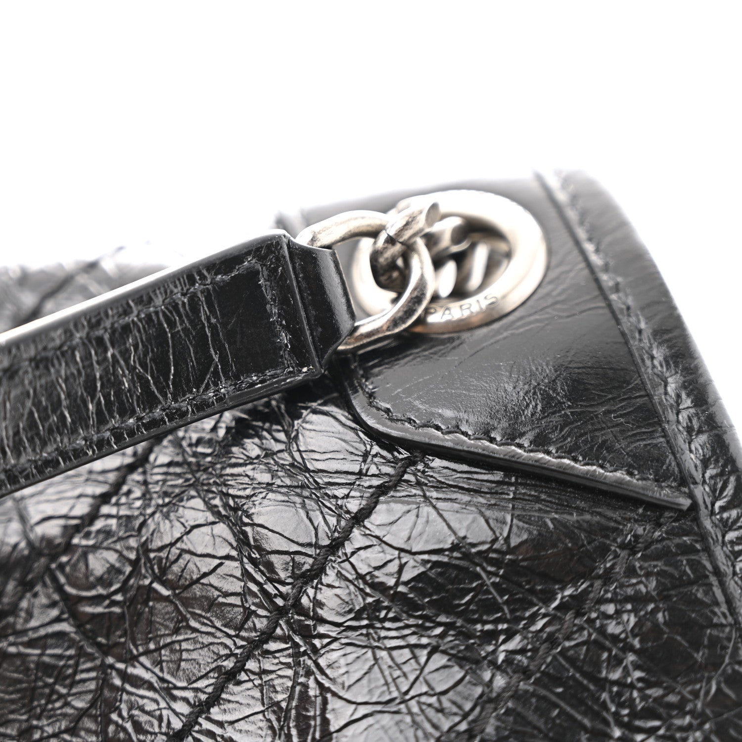 Crinkled Calfskin Matelasse Monogram Medium Niki Chain Satchel Black