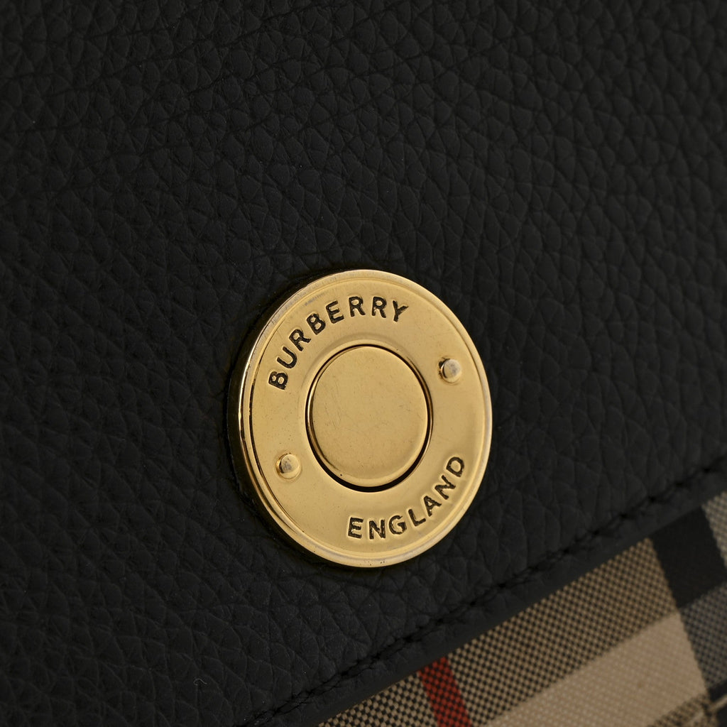 Coated Canvas Calfskin Vintage Check Medium Note Crossbody Bag Black