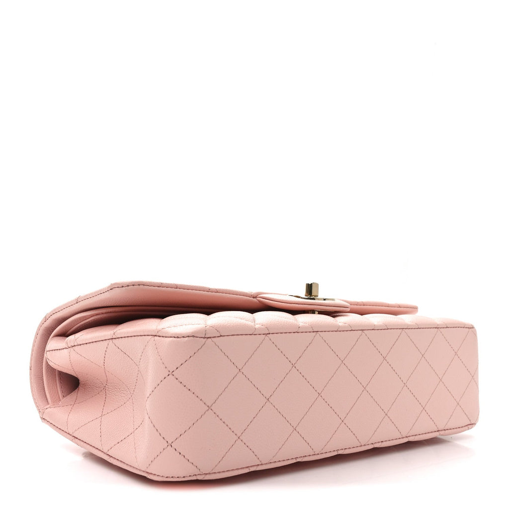 Caviar Quilted Medium Double Flap Light Pink