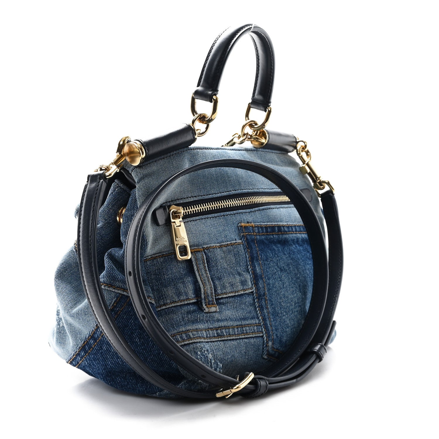 Calfskin Denim Patchwork Mini Miss Sicily Satchel Blue
