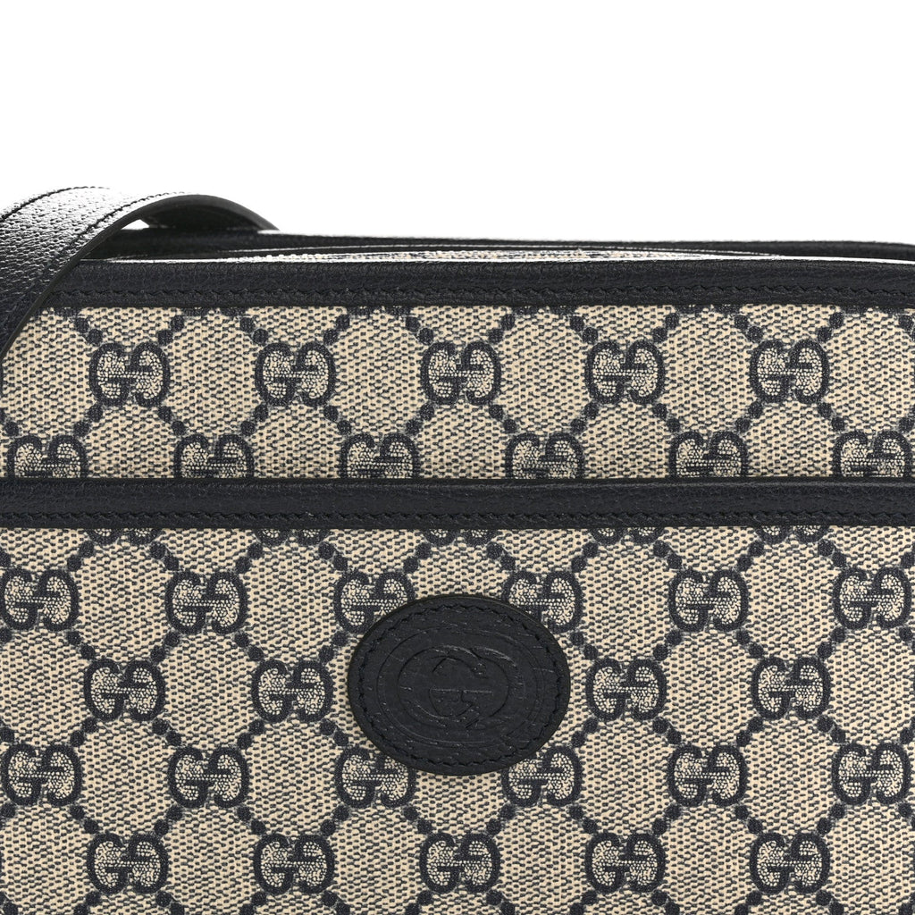 GG Supreme Monogram Textured Dollar Calfskin Mini Retro Interlocking G Shoulder Bag Beige Blue