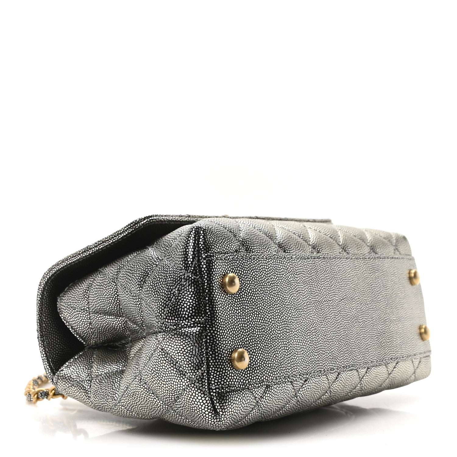Metallic Caviar Quilted Mini Coco Handle Flap Silver
