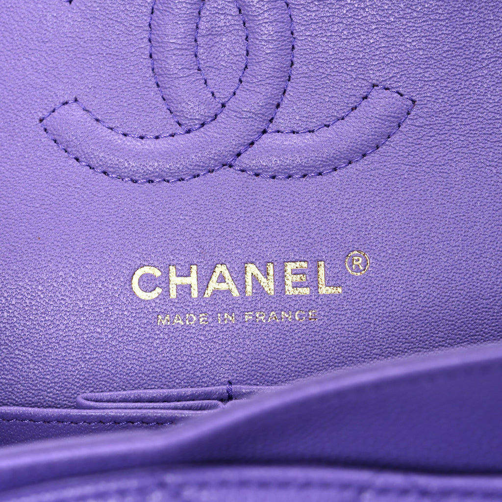 Caviar Quilted Small Double Flap Purple