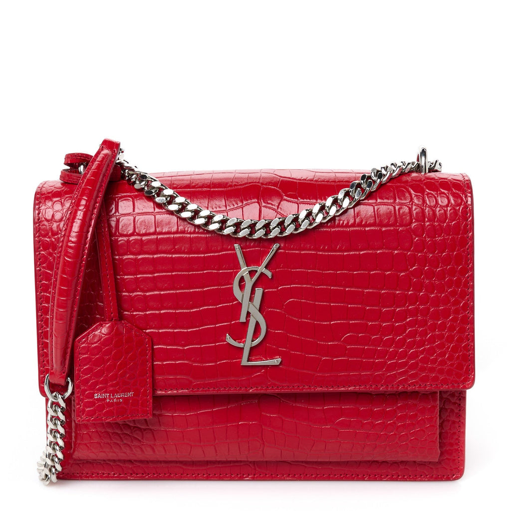 Calfskin Crocodile Embossed Medium Monogram Sunset Rouge Eros