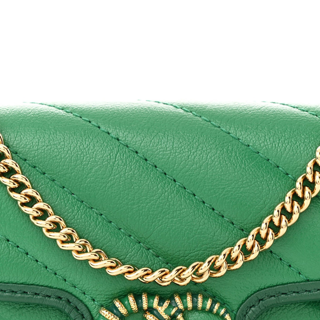 Azalea Calfskin Enamel Matelasse Diagonal Super Mini Torchon GG Marmont Shoulder Bag New Shamarock Emerald