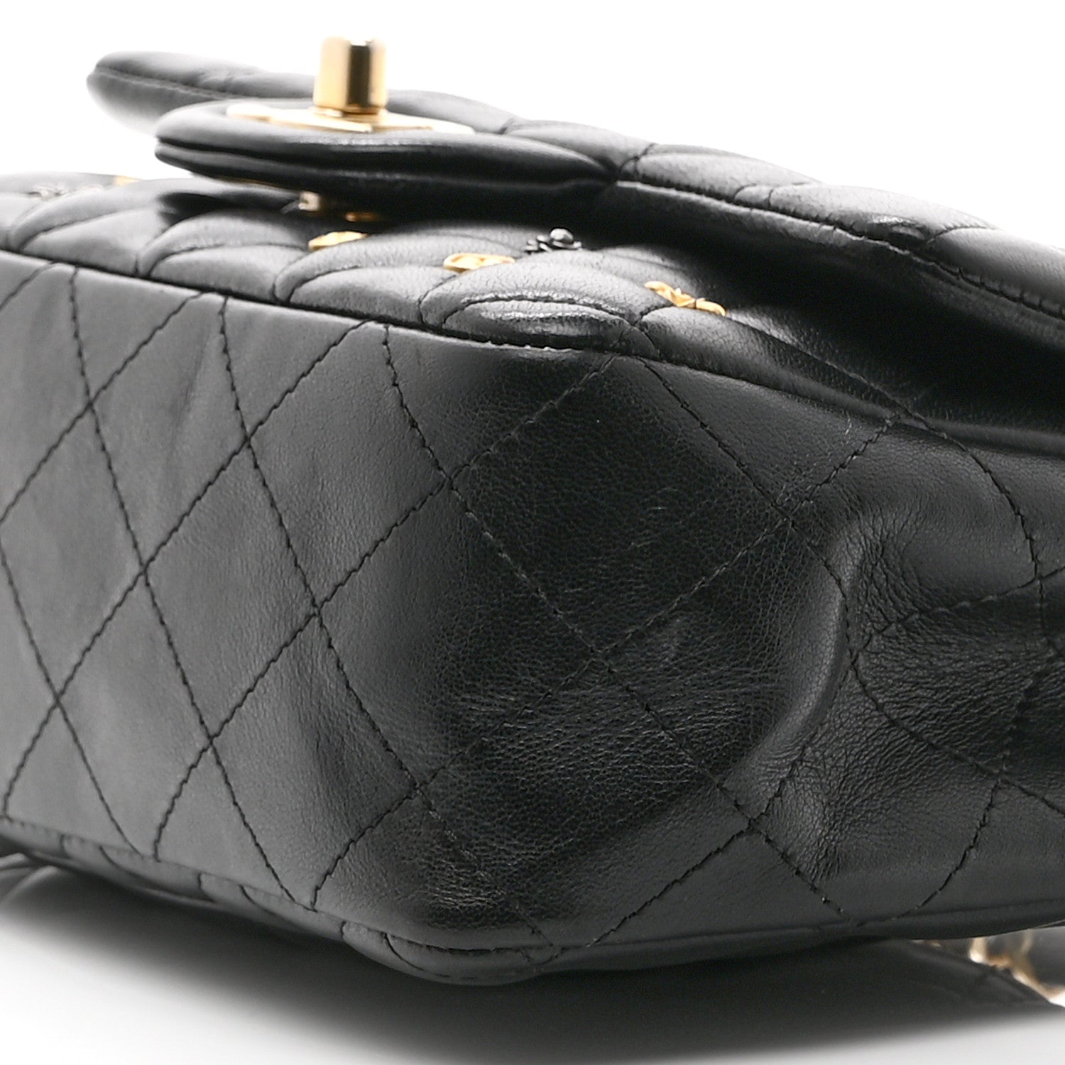 Lambskin Quilted Studded Mini Rectangular Flap Black