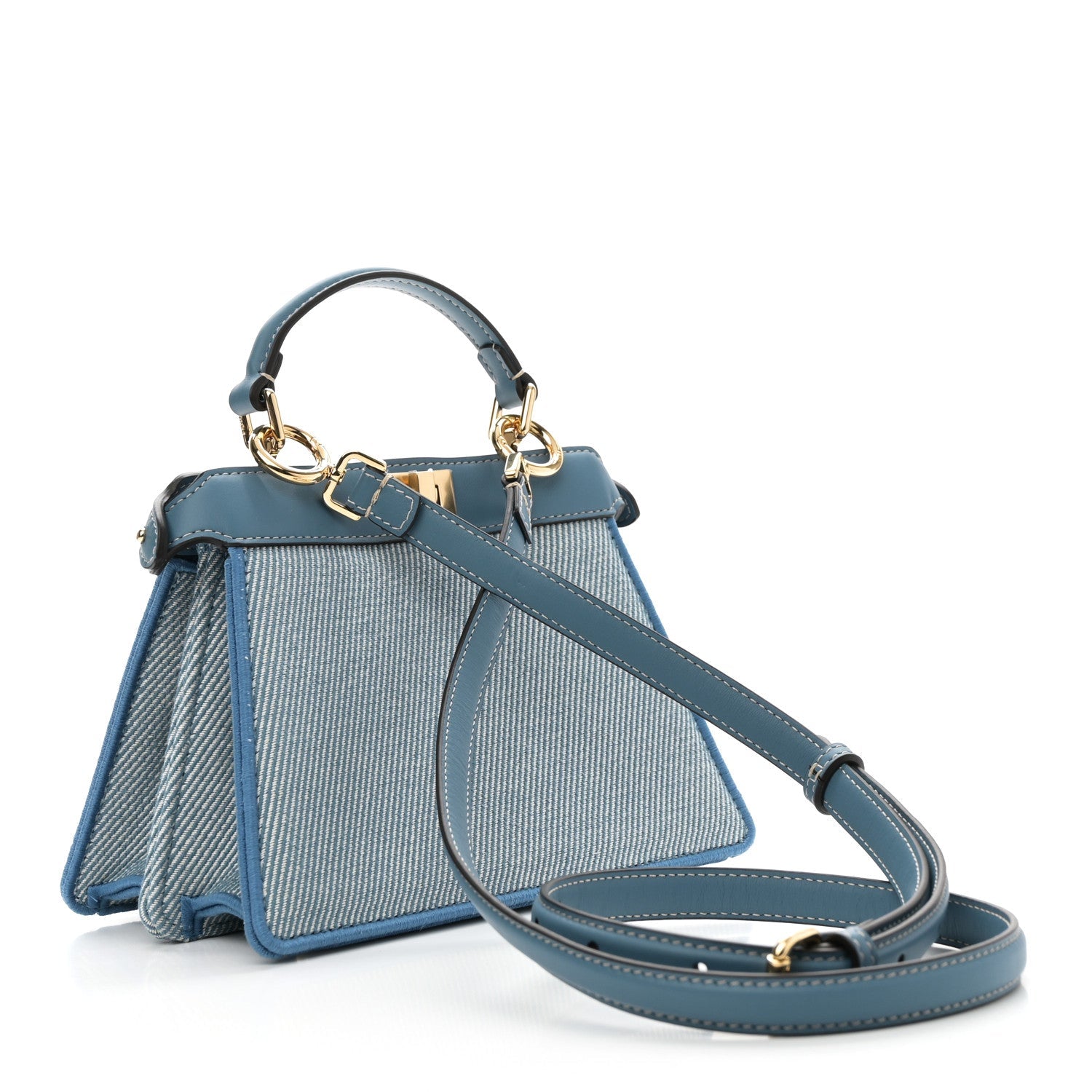 Denim Nappa Floral Embroidered Petite Peekaboo I SEE U Satchel Blue