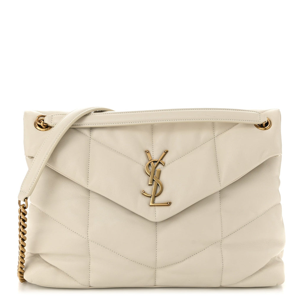 Lambskin Quilted Medium Loulou Puffer Monogram Chain Satchel Crema Soft