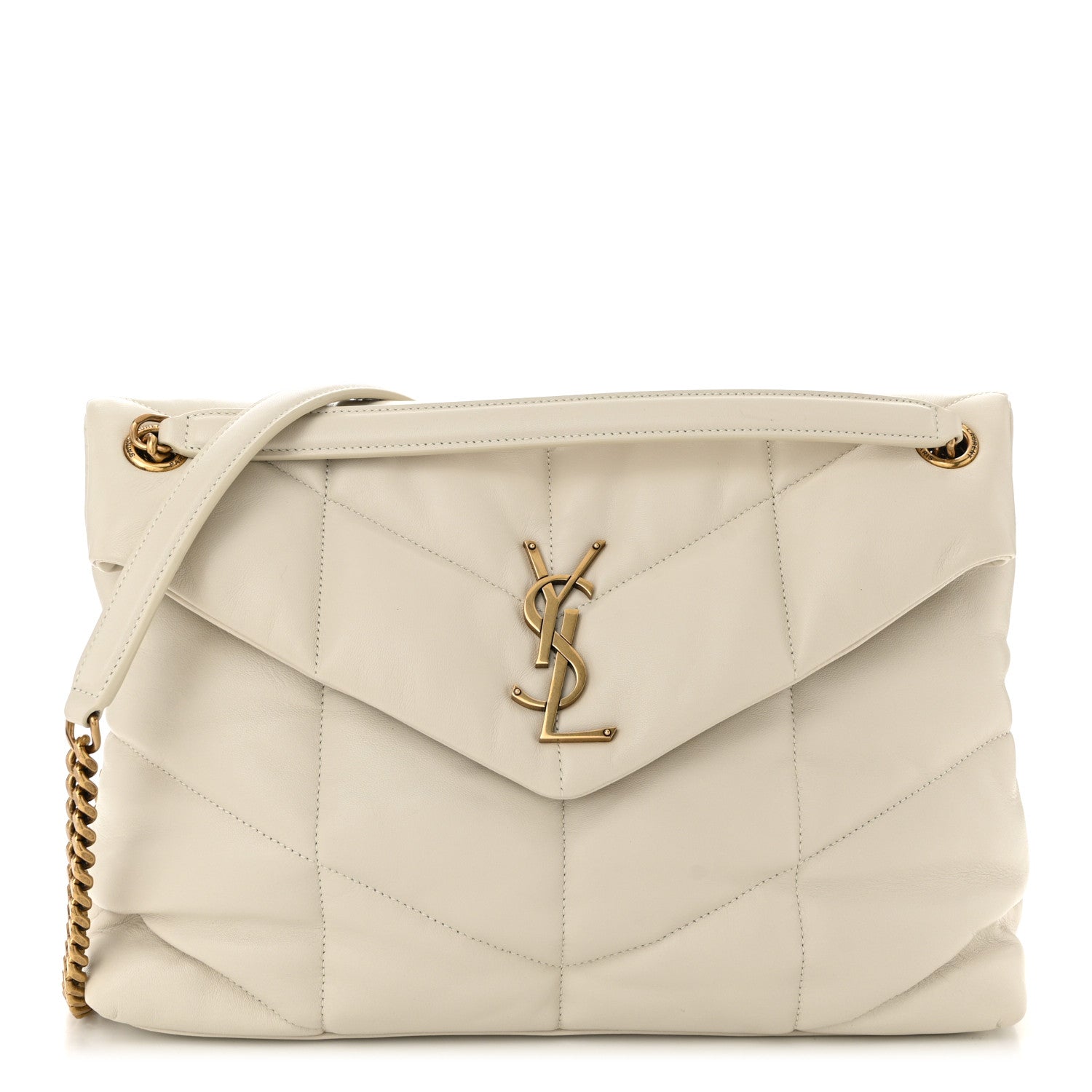 Lambskin Quilted Medium Loulou Puffer Monogram Chain Satchel Crema Soft