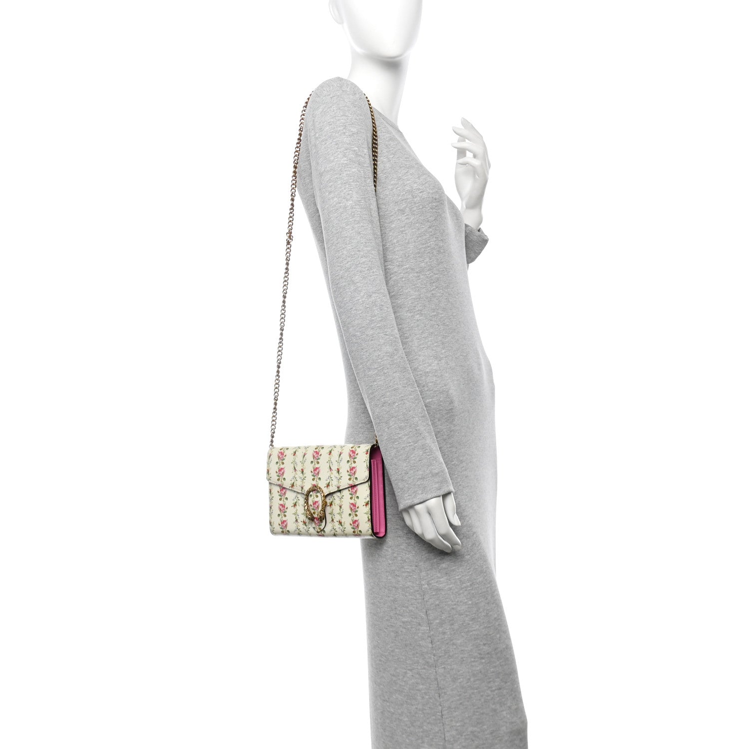 Calfskin Floral Print Mini Dionysus Chain Wallet Ivory Pink