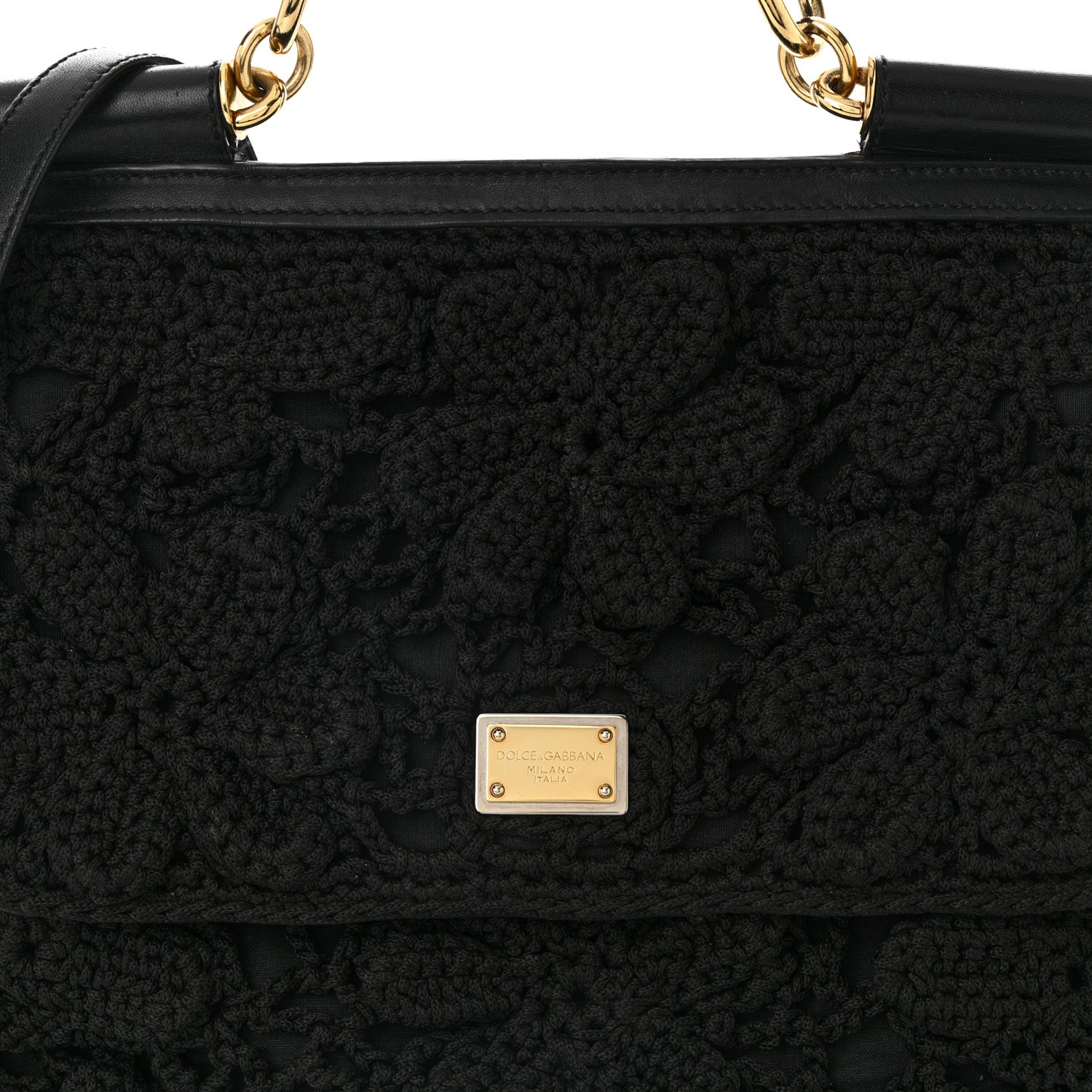Calfskin Floral Knit Large Miss Sicily Satchel Black
