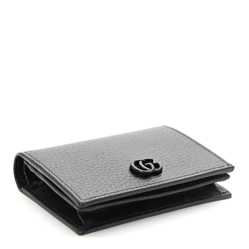 Dollar Calfskin Enamel Monochrome GG Marmont Card Case Black