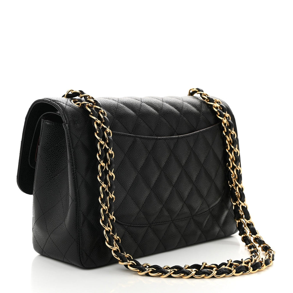 Caviar Quilted Jumbo Double Flap Black