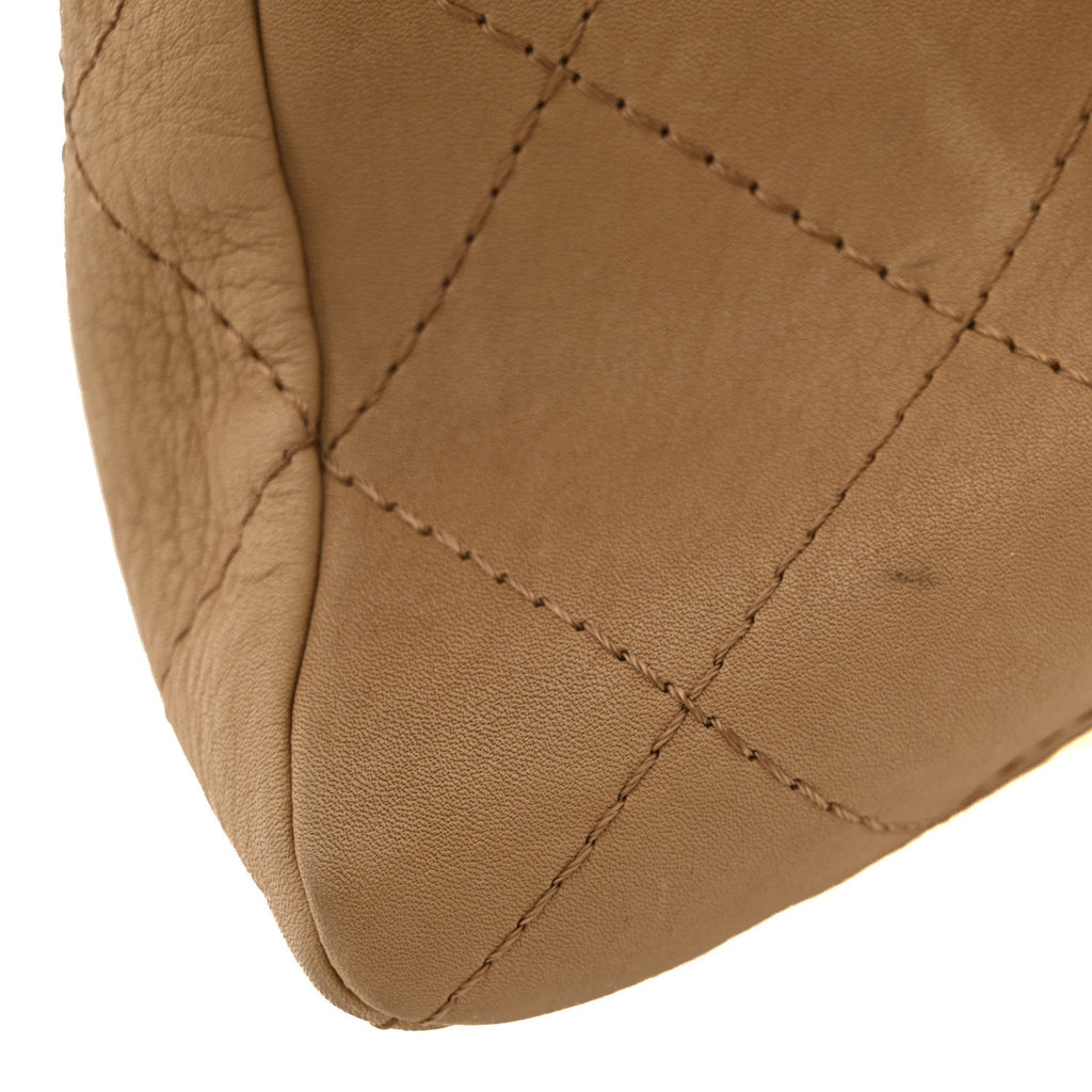 Calfskin Stitched Double Zip Hobo Beige