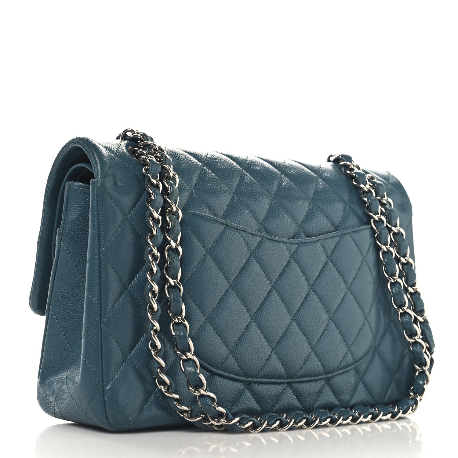 Caviar Quilted Medium Double Flap Turquoise